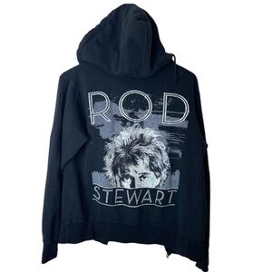 Rod Stewart Black Graphic Hoodie Retro Concert Unisex Streetwear Zip Up Small